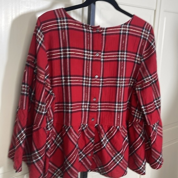 Peyton & Parker Women’s Peplum Blouse Red & Black Plaid Size Large - Picture 9 of 10